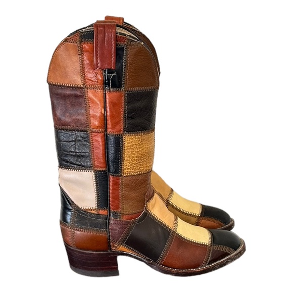 Size 6.5 Vintage Larry Mahan Genuine leather patch work western cowboy boots. - Picture 2 of 15